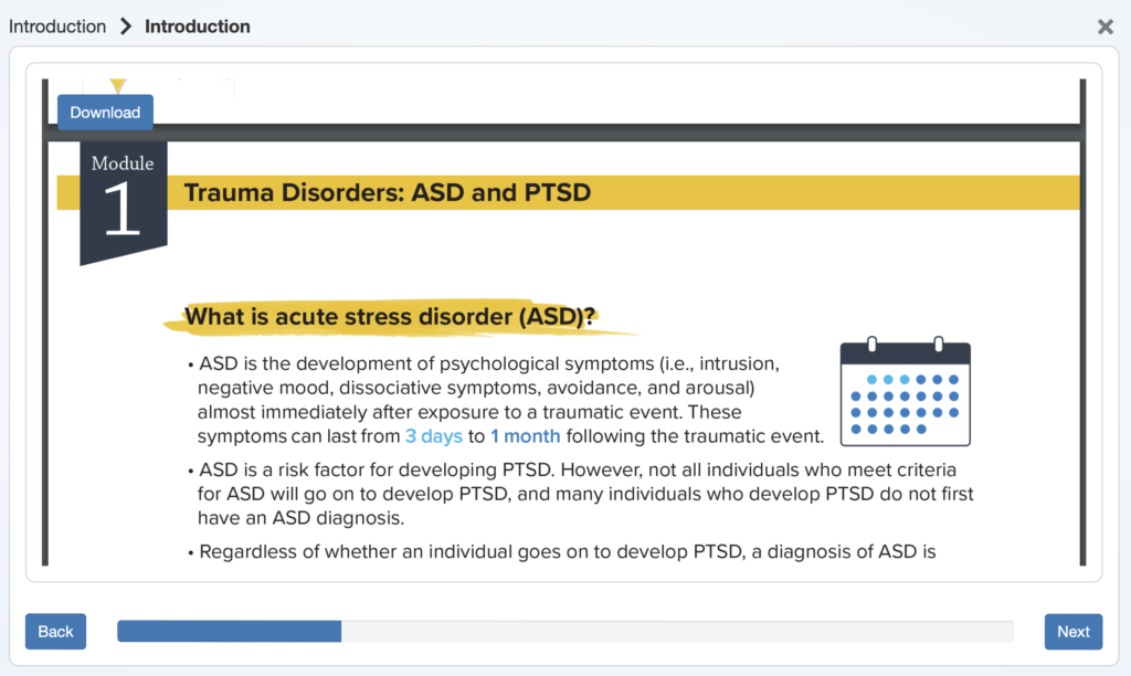 Handout on ASD and PTSD, two forms of trauma disorder.